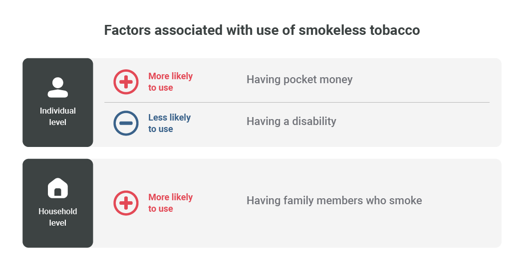 Factors associated with smokeless tobacco use at individual and household levels